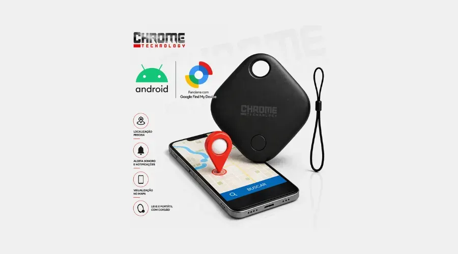 Imagem do anúncio Mini Localizador Rastreador Smart Tag Gps Com Cordão Chaveiro Cor Preto Compatível Com Android Samsung Motorola Xiaomi Chrome Technology