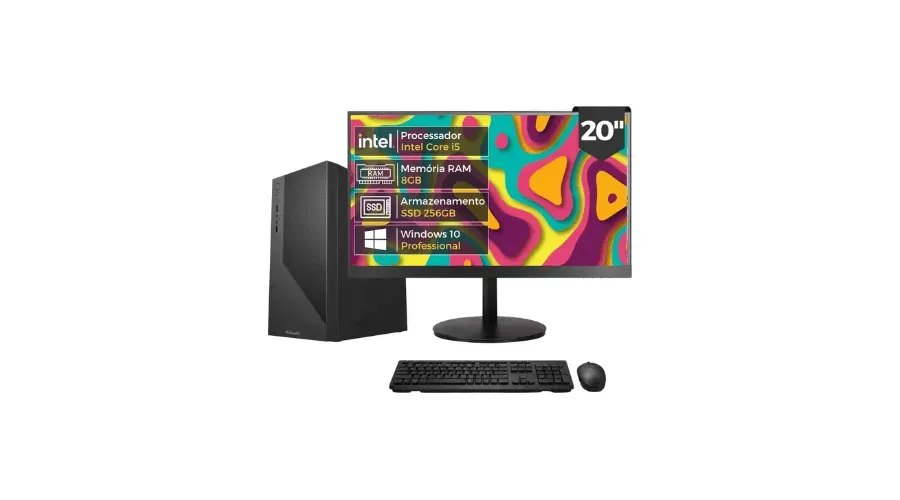 Imagem do anúncio Computador Completo Intel Core i5 4570 (4ª Geração), 8GB RAM, SSD 256GB, Monitor 20" LED 75hz, Windows 10 Pro, Preto, Bivolt - BluePC Top CD2E-0110TO