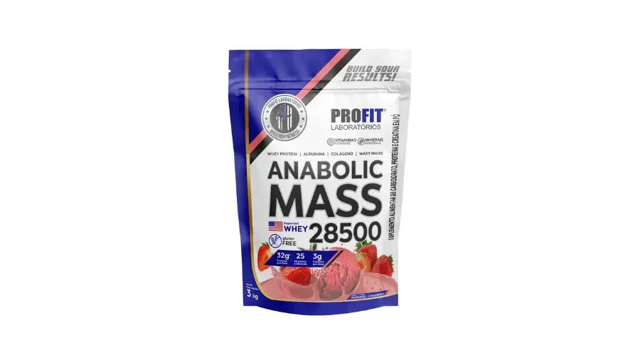 Imagem do anúncio Hipercalórico Anabolic Mass 28500 3kg Profit Labs Sabor Morango